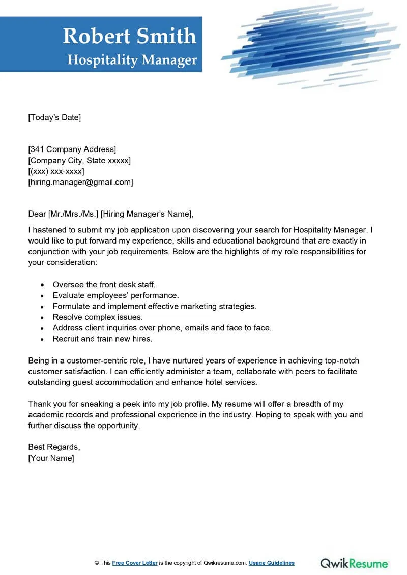 38952 hospitality cover letter guide