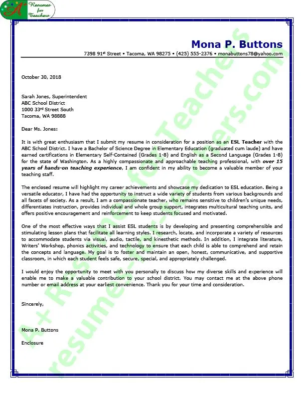 39010 esl teacher cover letter writing