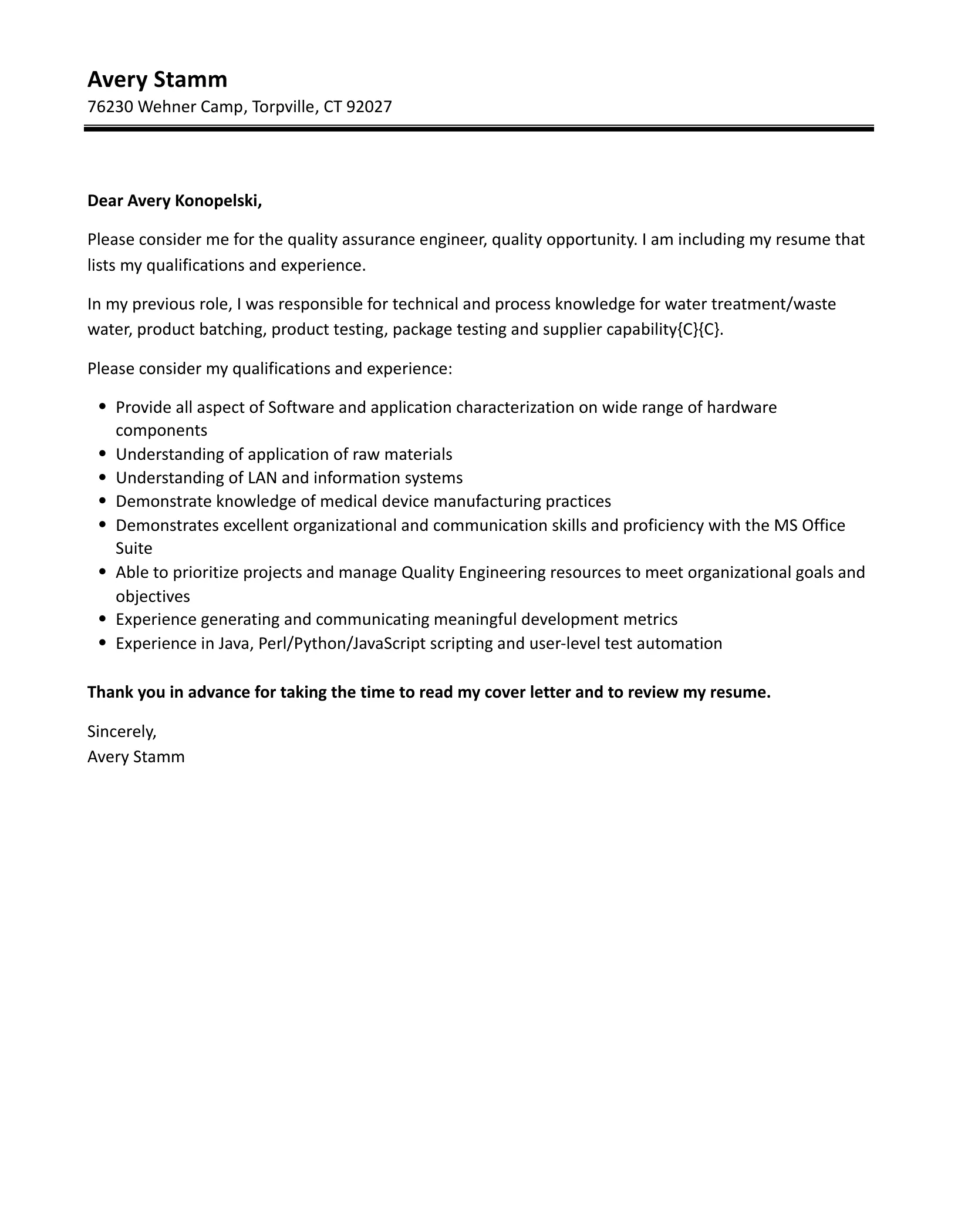 39020 quality engineer example