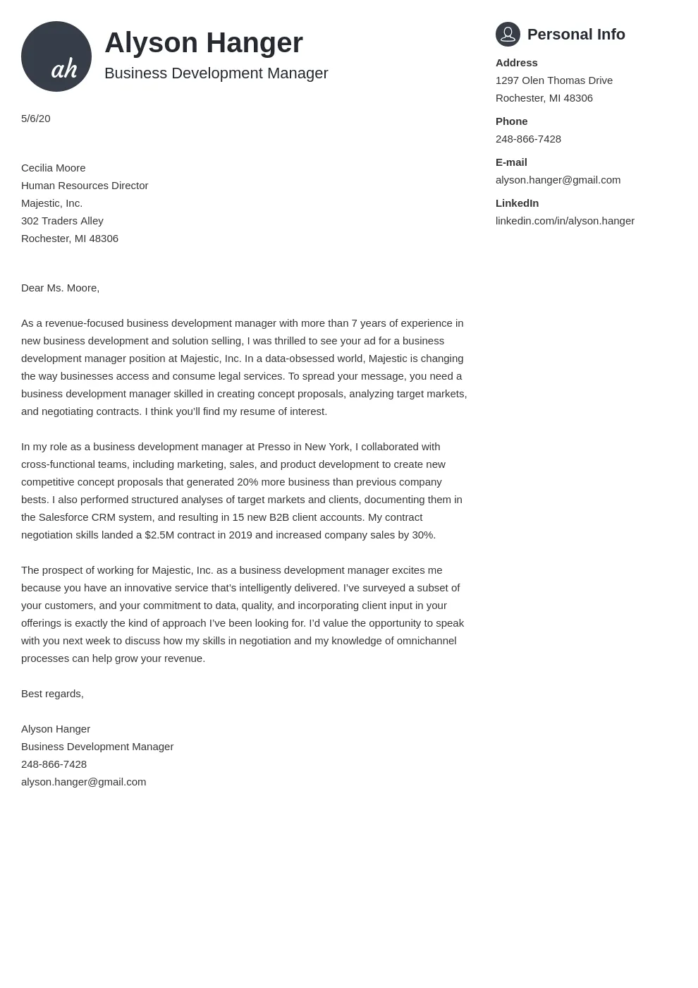39033 business development cover letter closing