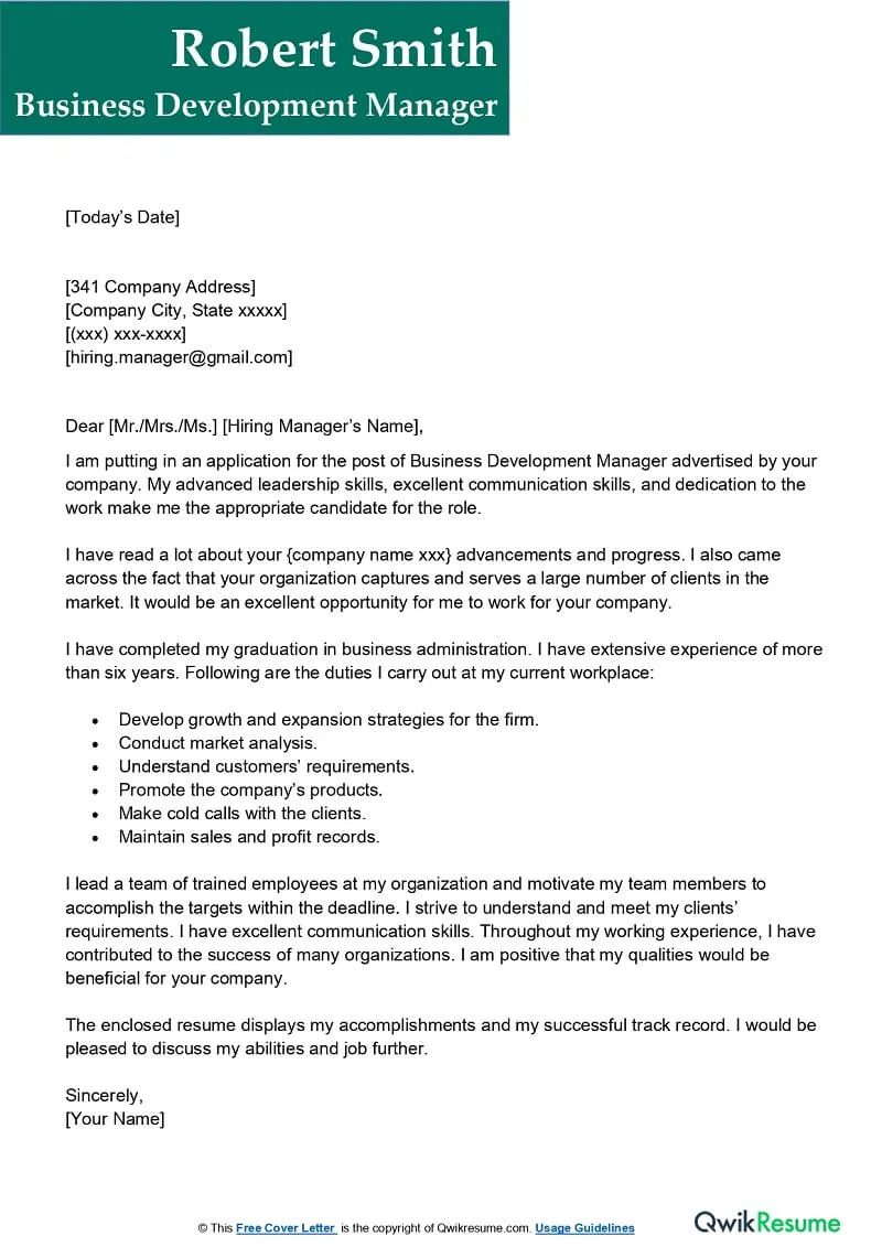 39033 business development cover letter header