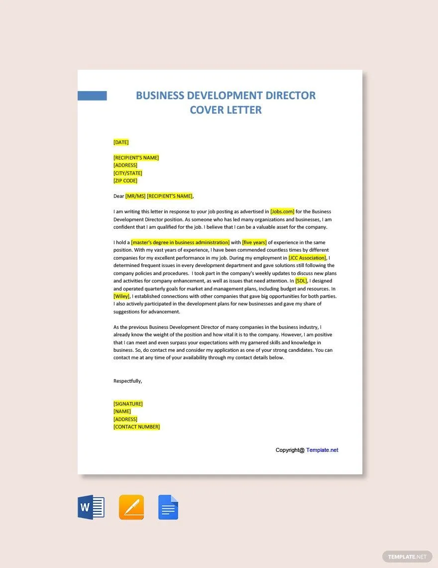 39033 business development cover letter skills