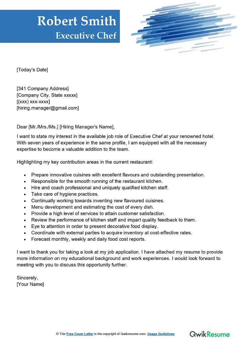 39037 chef cover letter experience