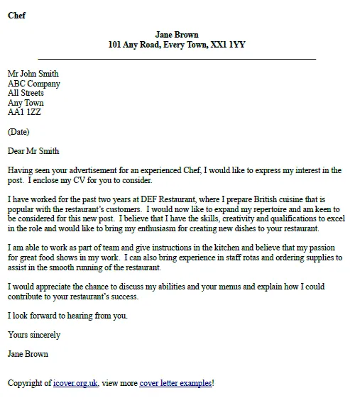 39037 chef cover letter skills