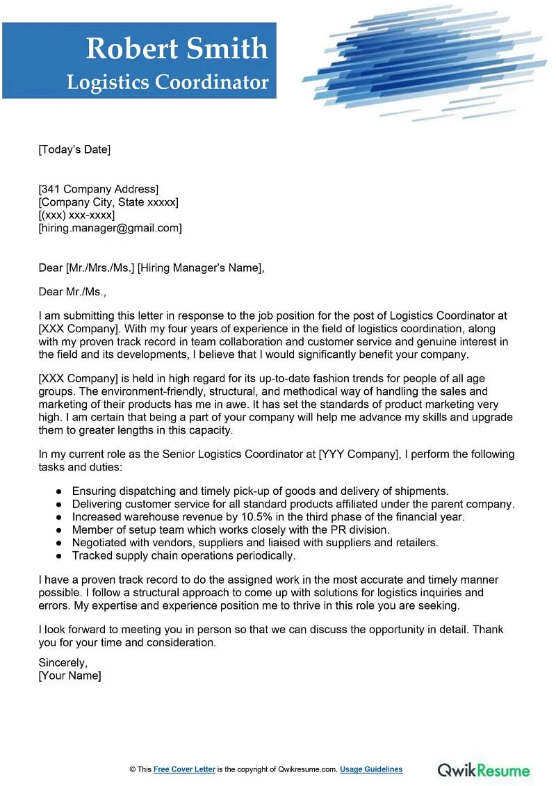 39048 logistics cover letter formatting