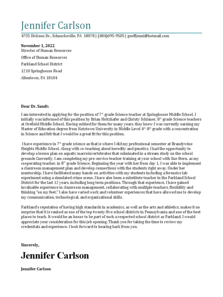 39066 student teacher cover letter
