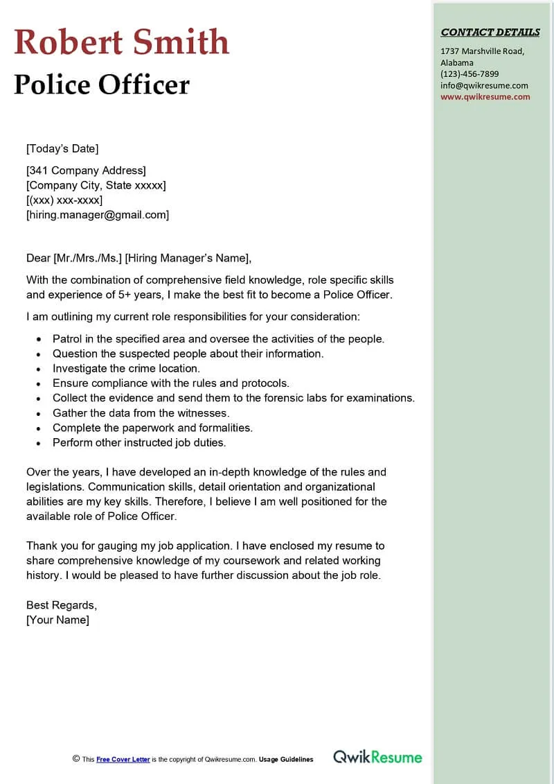 39116 police cover letter format