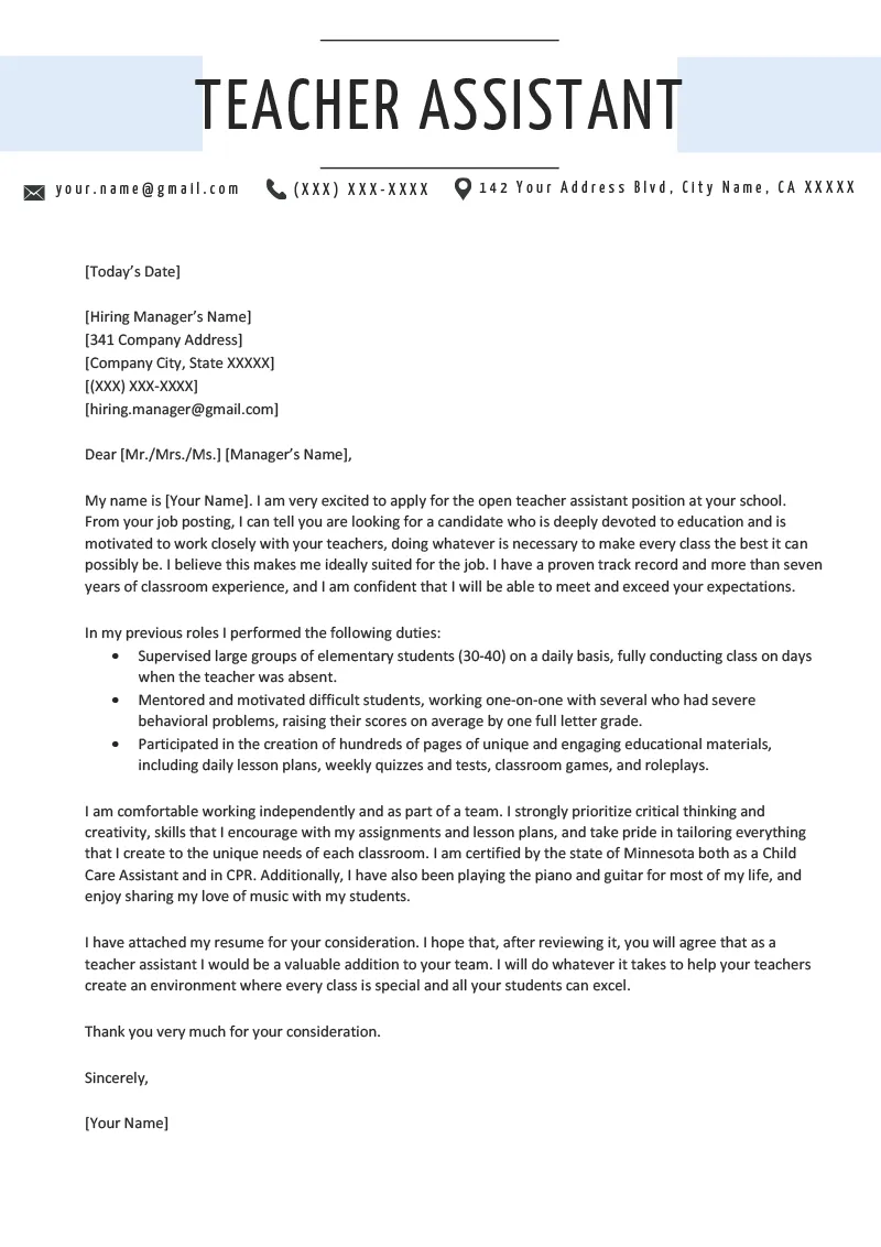 39117 teachers assistant cover letter