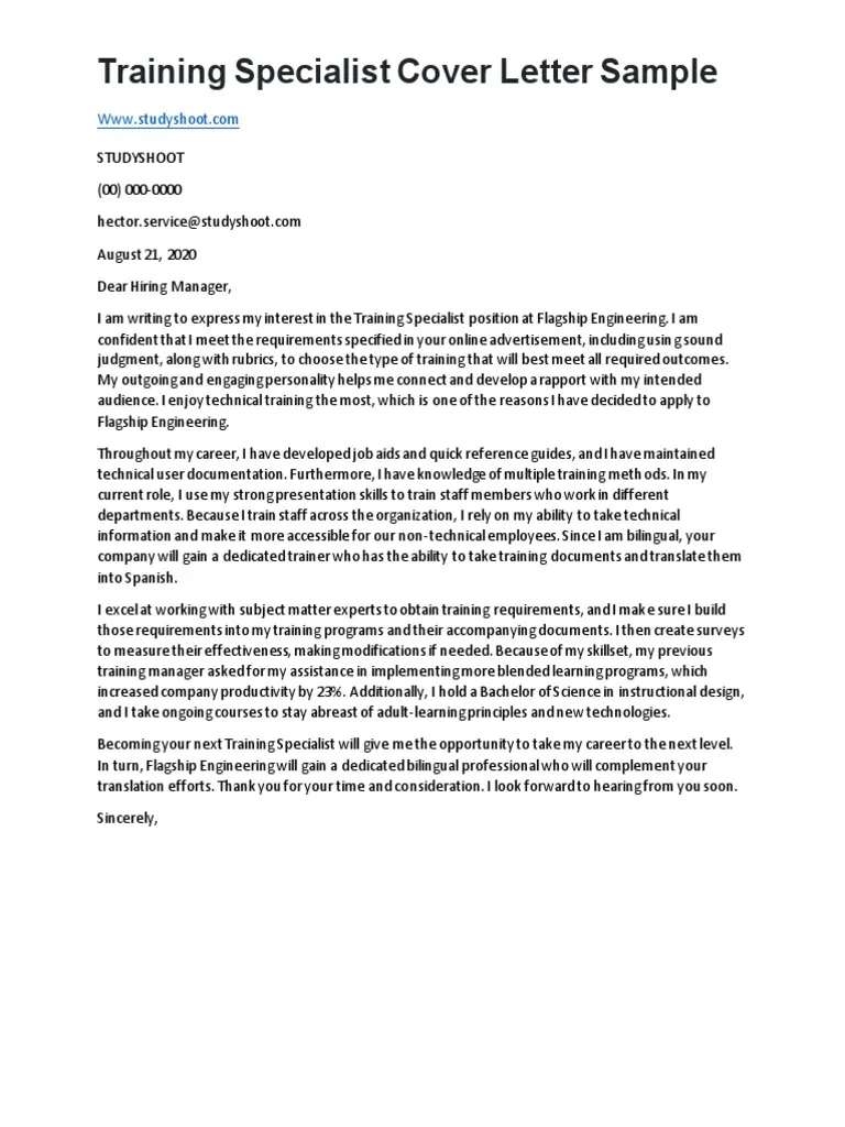 39120 training position cover letter header