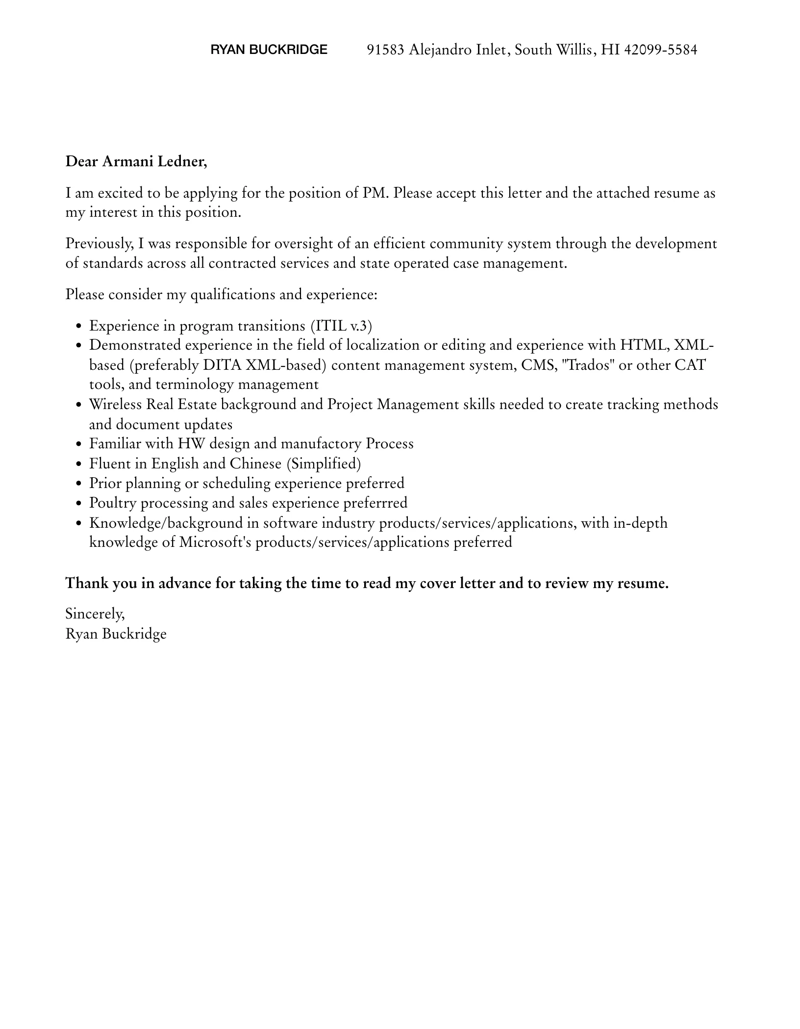 39125 pm cover letter achievements