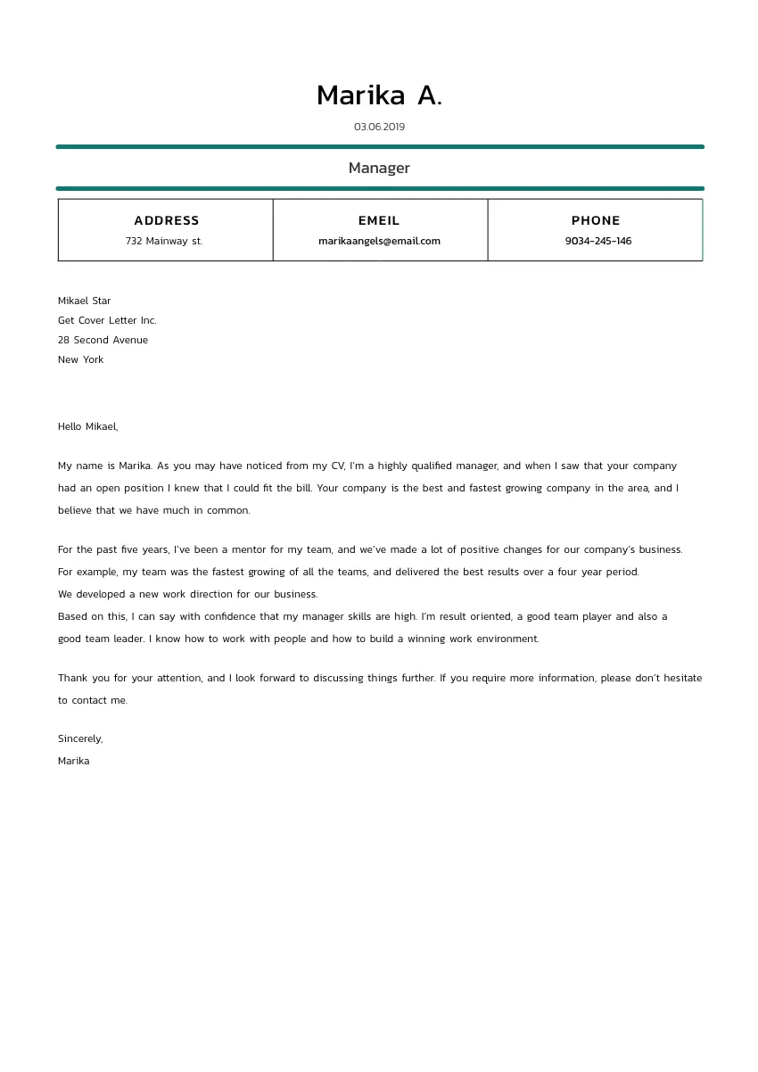 39127 assistant manager cover letter