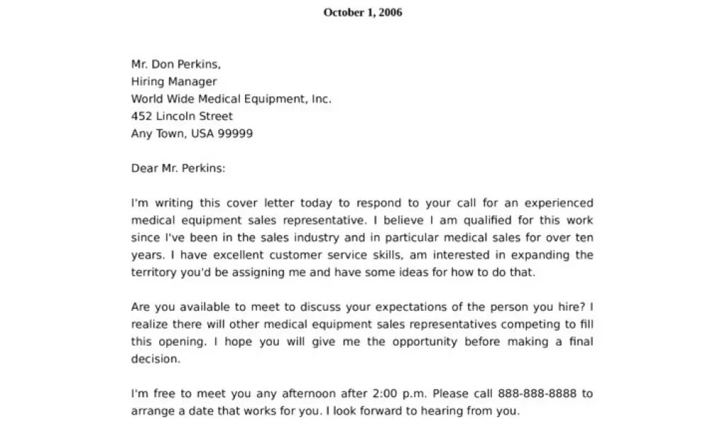 39138 medical sales cover letter example