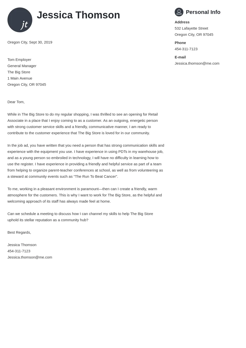 39142 retail cover letter formatting