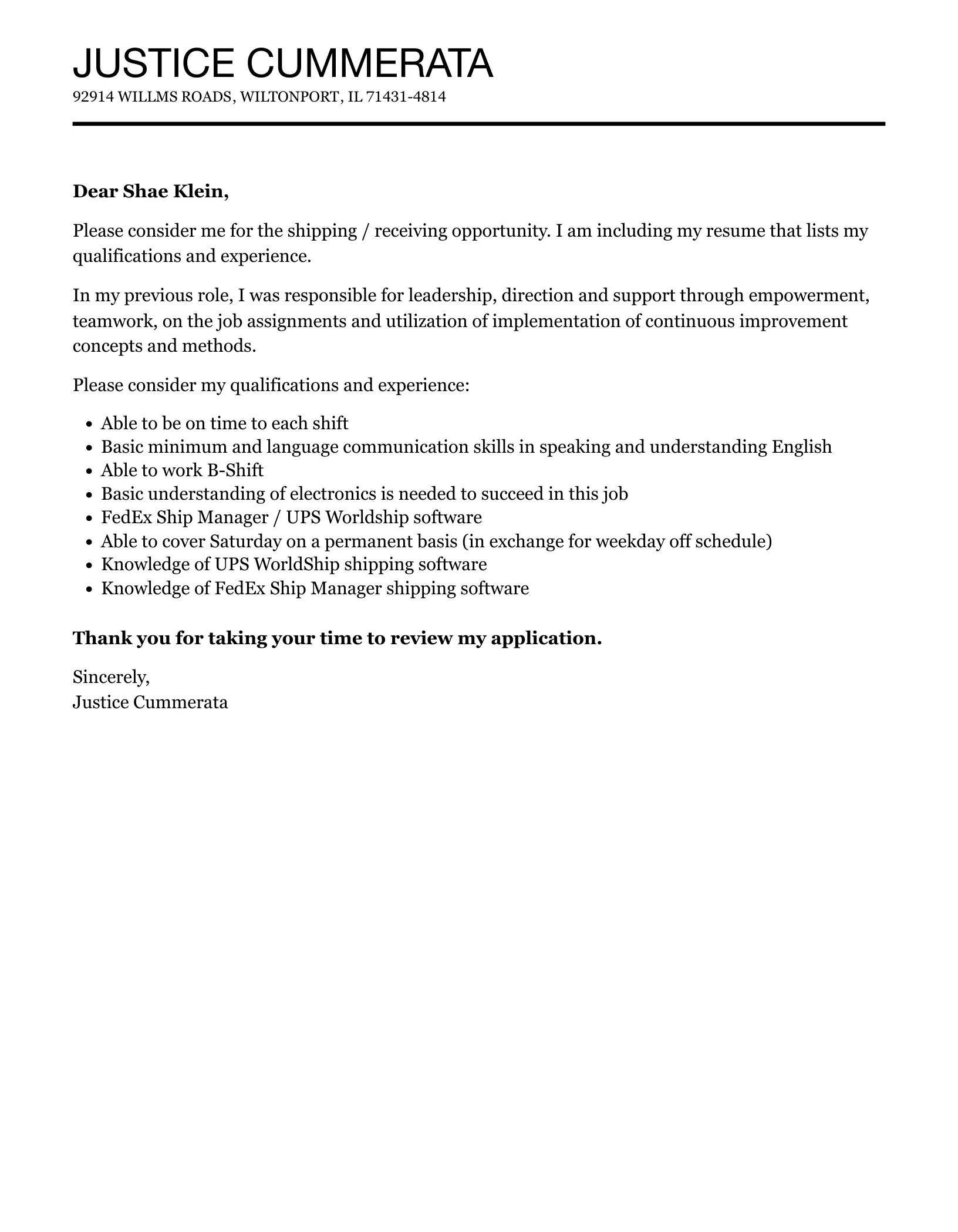 39188 shipping clerk example