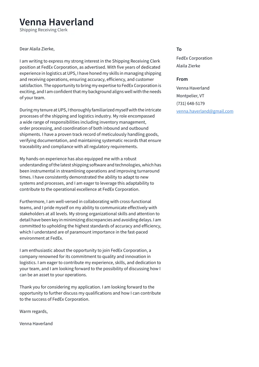 39188 shipping receiving cover letter intro